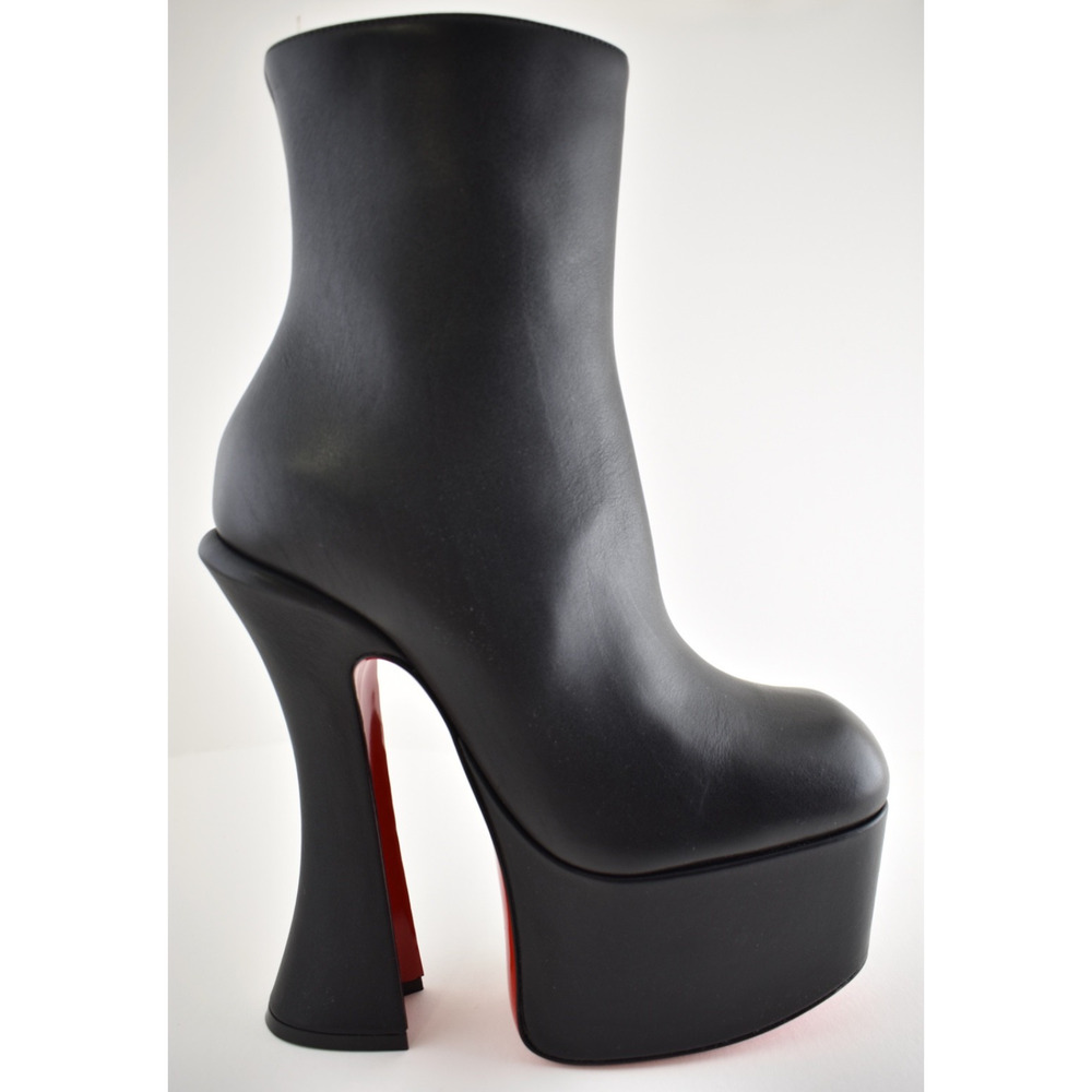 Christian Louboutin Aquabootie 160 Black Leather Platform Block Heel Bootie 40 - Picture 2 of 16